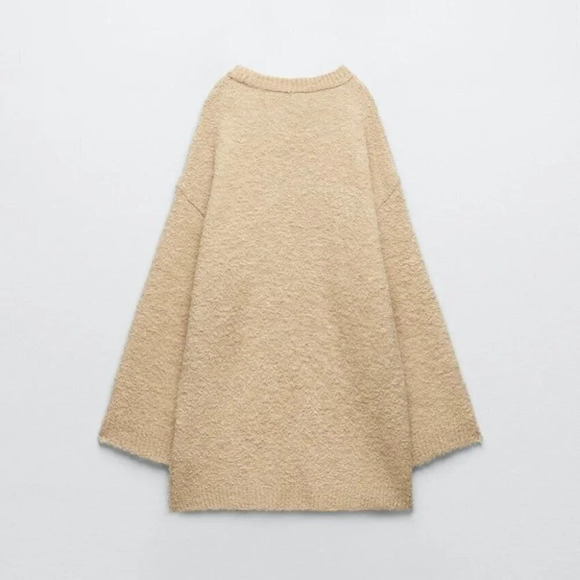 Zara  Boucle Fuzzy Knit Sweater Oversized Sand Size Small - Picture 1 of 9